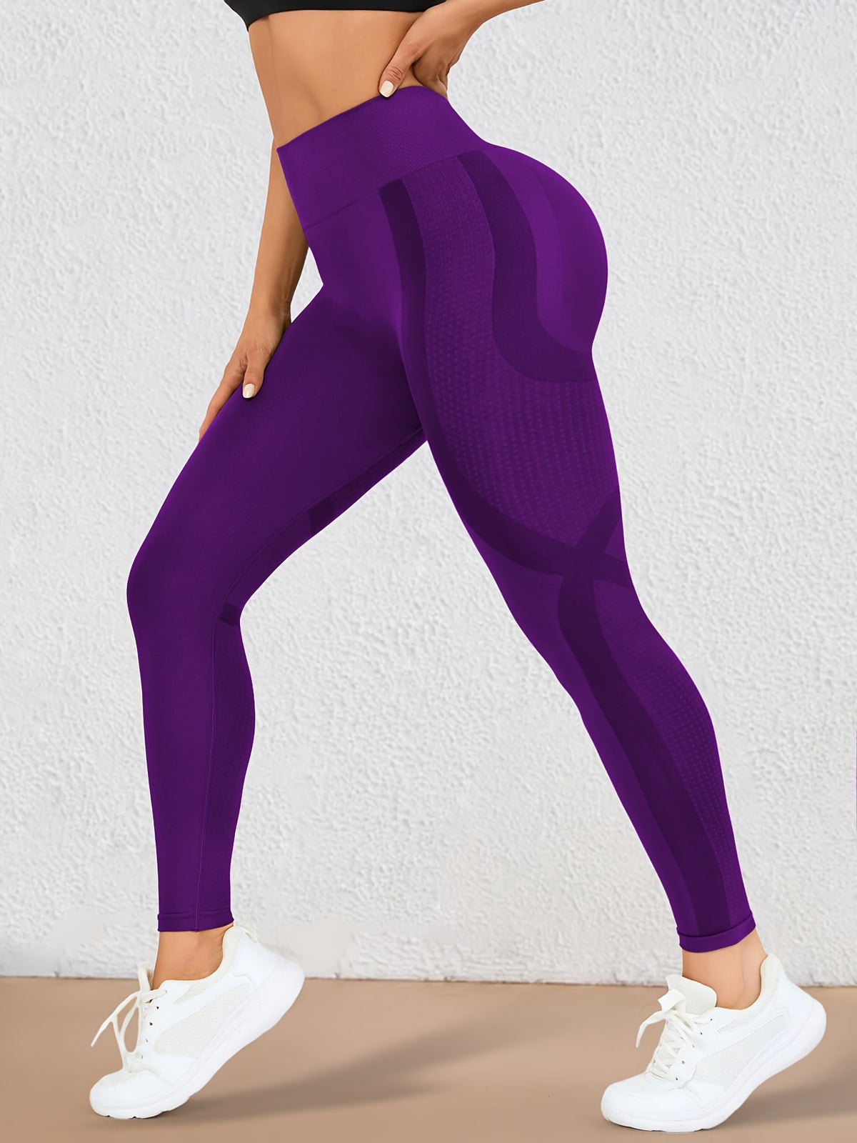 Wide Waistband Lifting Leggings - Purple