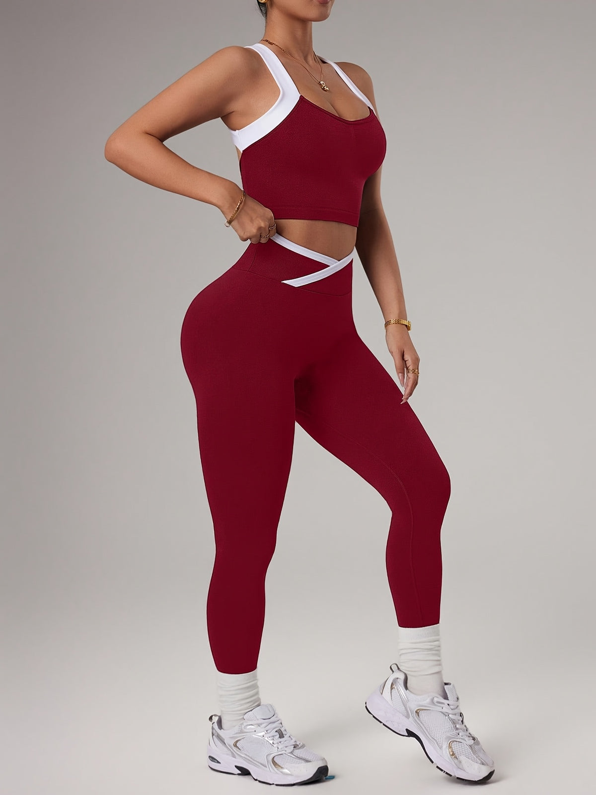 Cross Strap Bra & Leggings Set - Burgundy