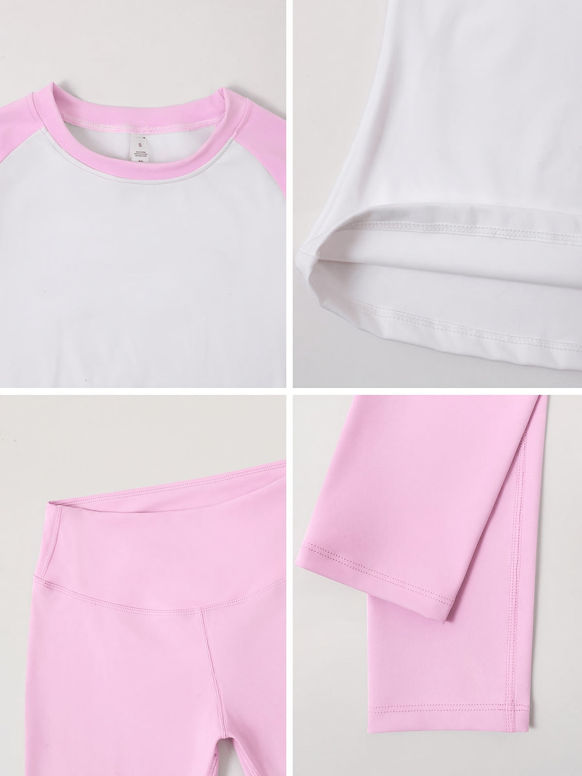 Colour Block Tee & Leggings Set - Pink & White