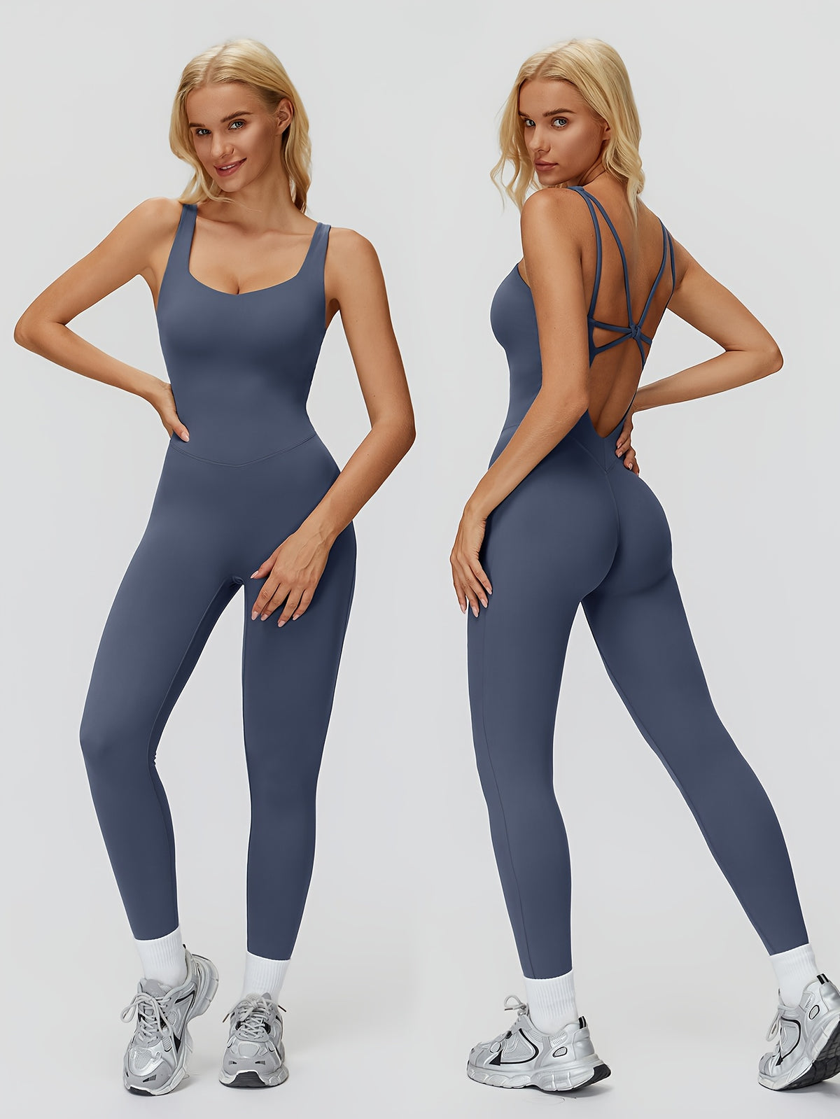 Cutout Back Yoga Jumpsuit - Navy
