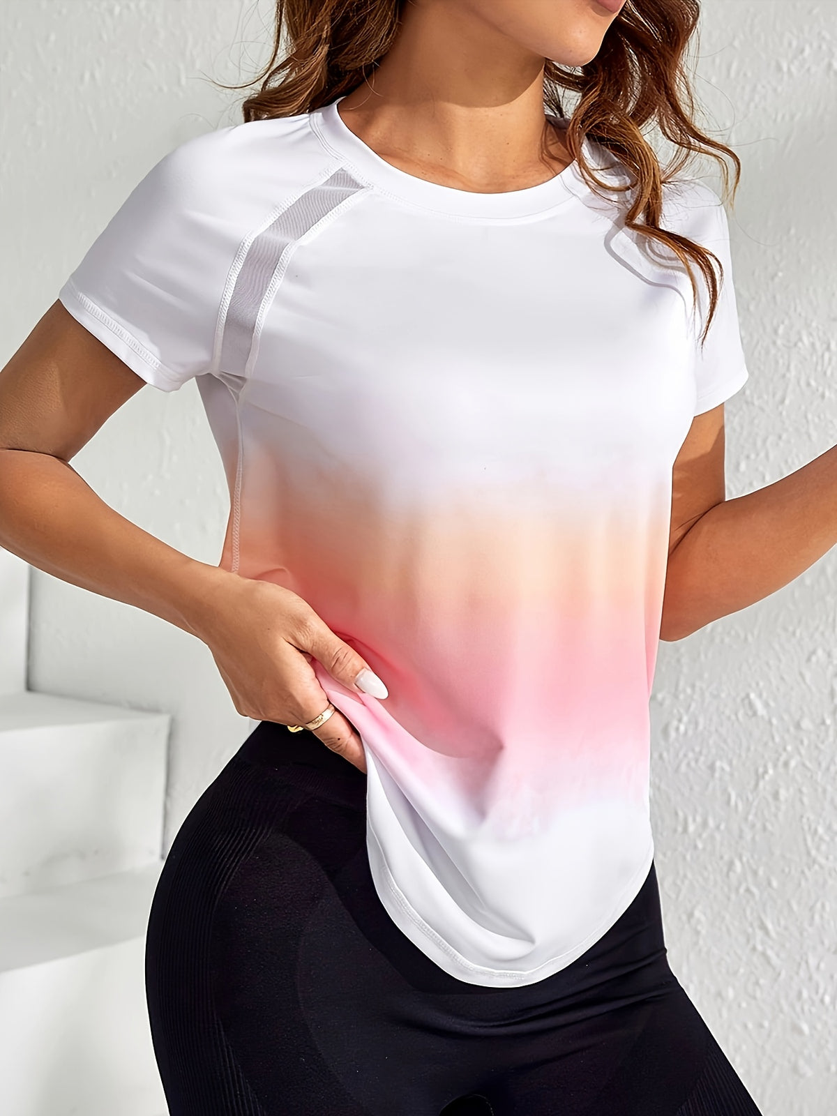 Raglan Curved Hem Sports Tee - Pink Ombre