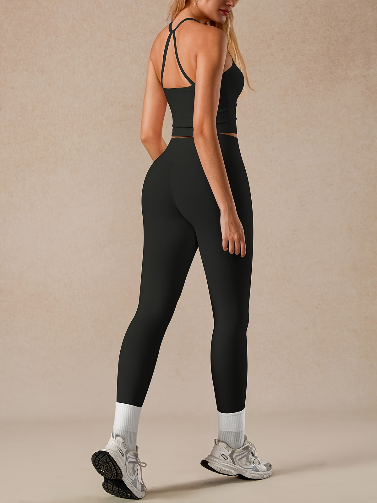 Backless Bra & Leggings Set - Black