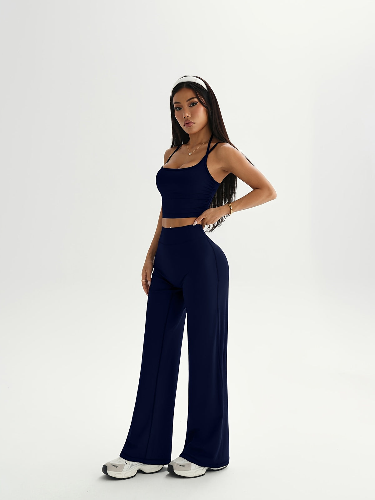 Camisole & Wide Leg Pants Set - Navy