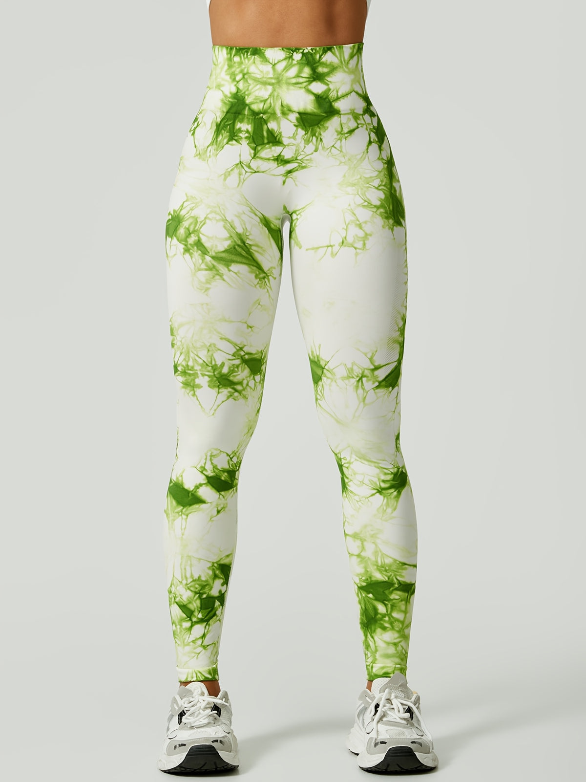 Tie Dye Seamless Leggings - Green & White Tie Dye