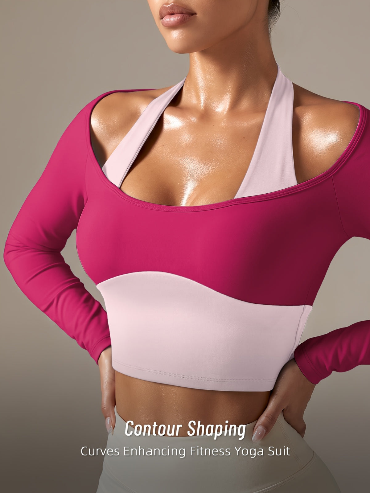 Faux Two-Piece Halter Color Block Top - Rose
