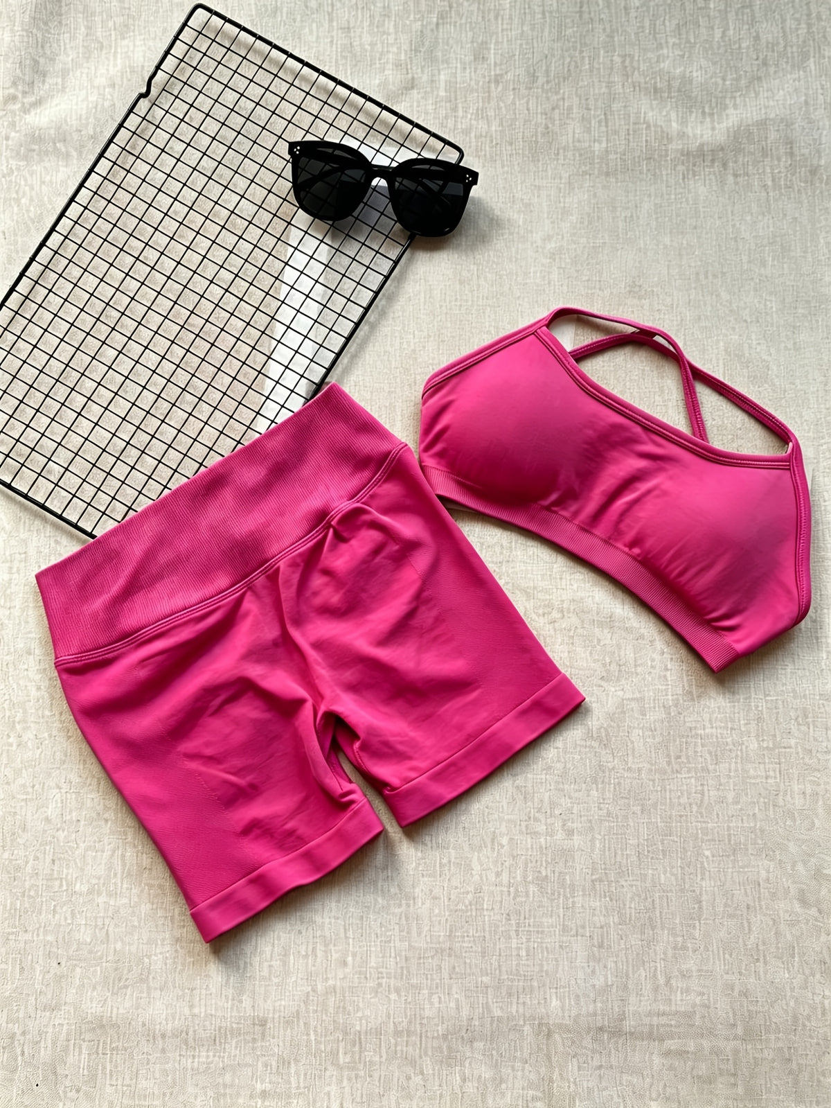Cross Back Seamless Bra & Shorts Set - Rose