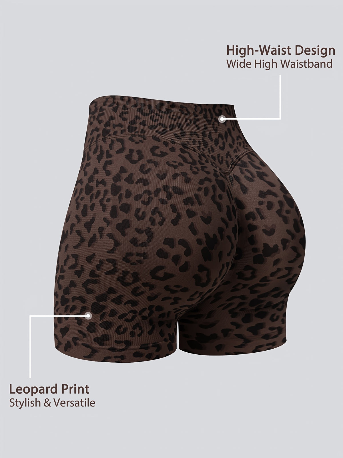 Leopard Seamless Ribbed Biker Shorts - Brown Black