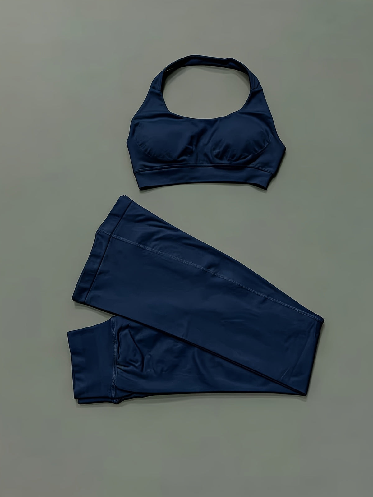 Seamless Halter Bra & Flare Pants Set - Navy
