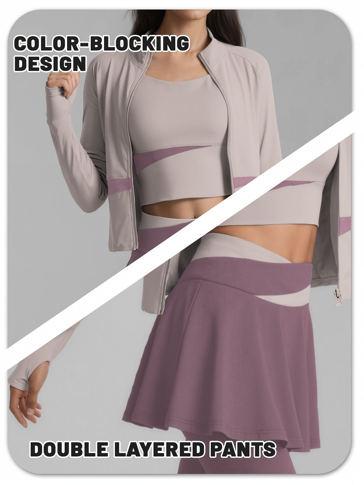 Colour Block Jacket & Skort 3 Piece Set - Light Purple & Purple