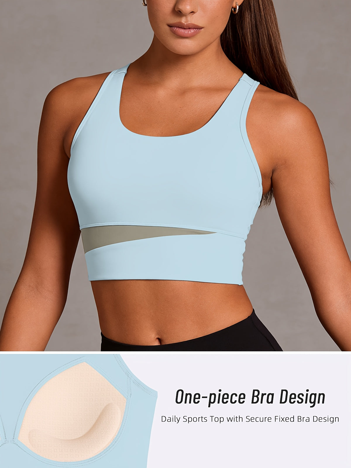 Color Block Strappy Sports Bra - Light Blue