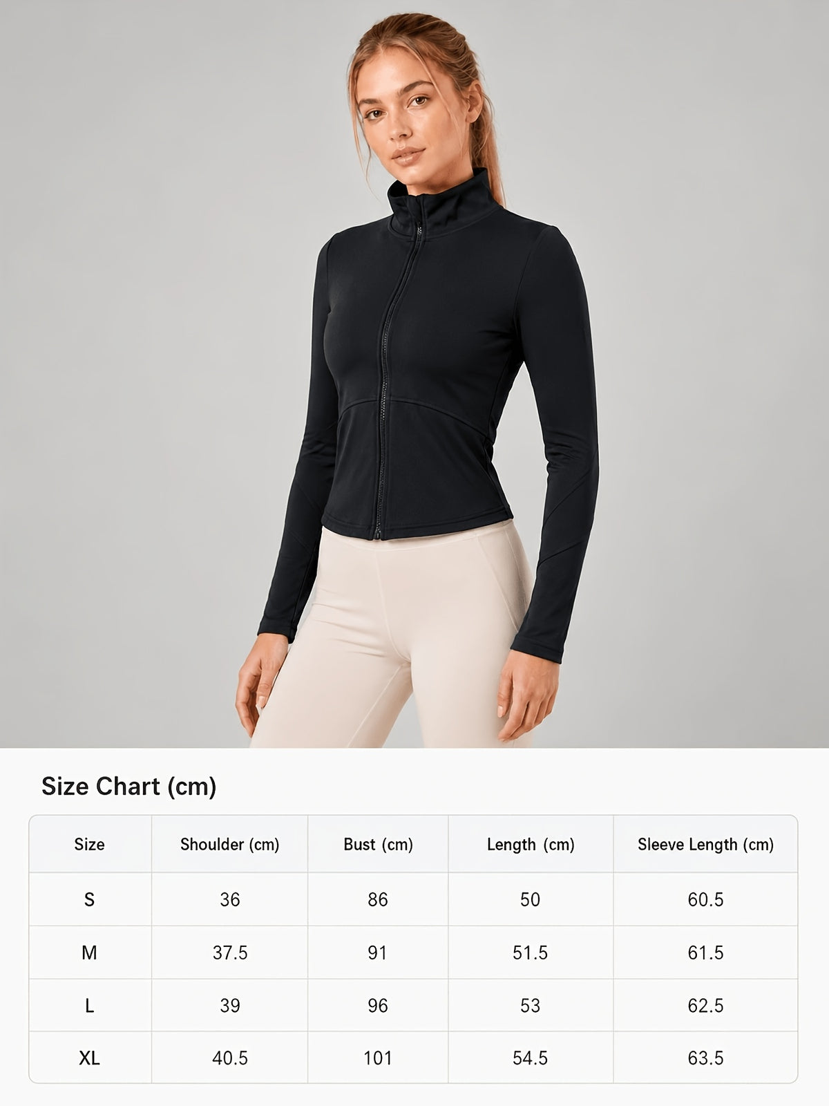 Slim Fit Stretch Zip Up Yoga Jacket - Black