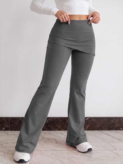 2 In 1 Skirted Flare Yoga Pants - Grey