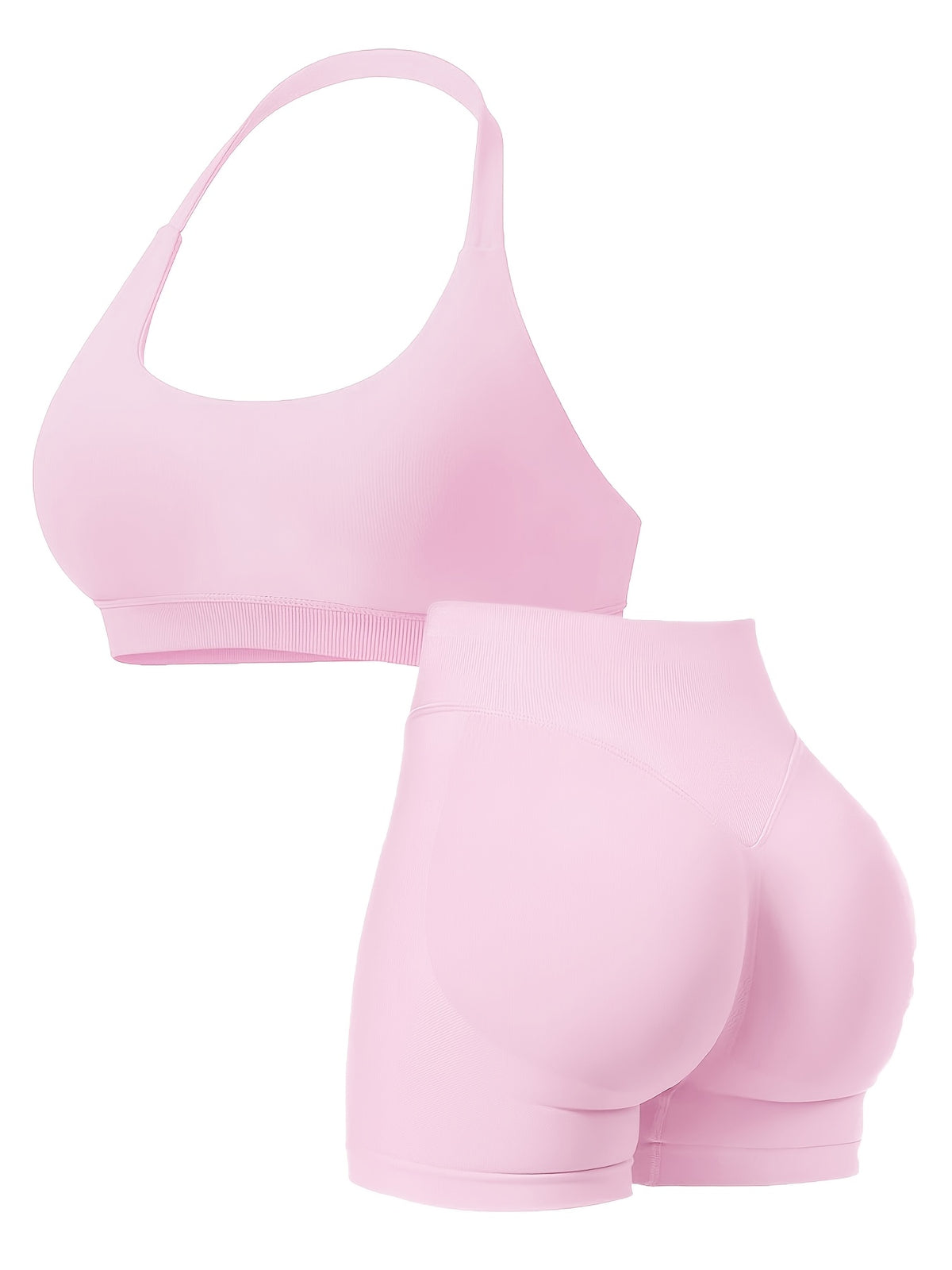 Halter Bra & Scrunch Shorts Set - Light Pink