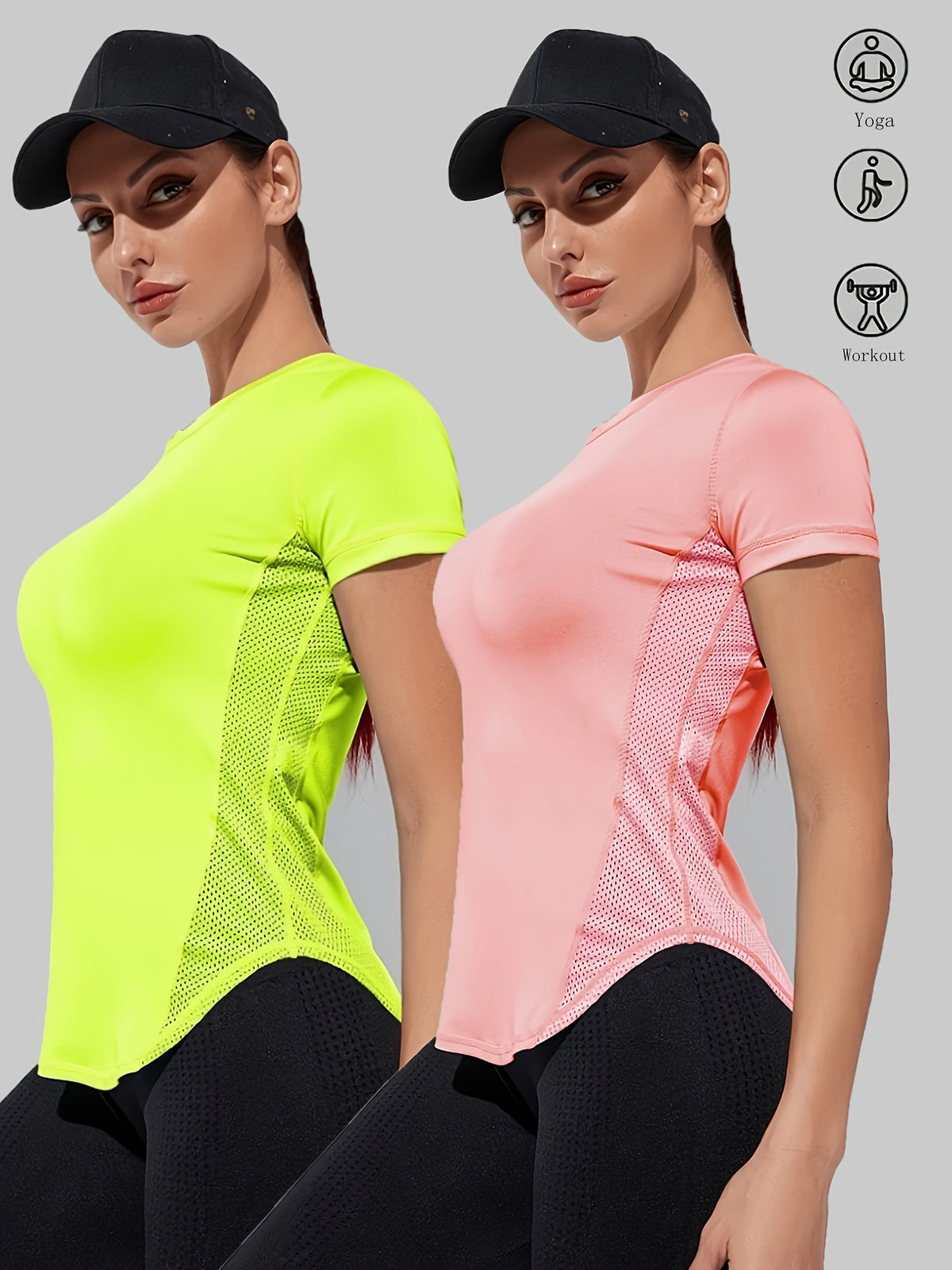 2 Pack Mesh Panel Sports Tees - Green & Pink