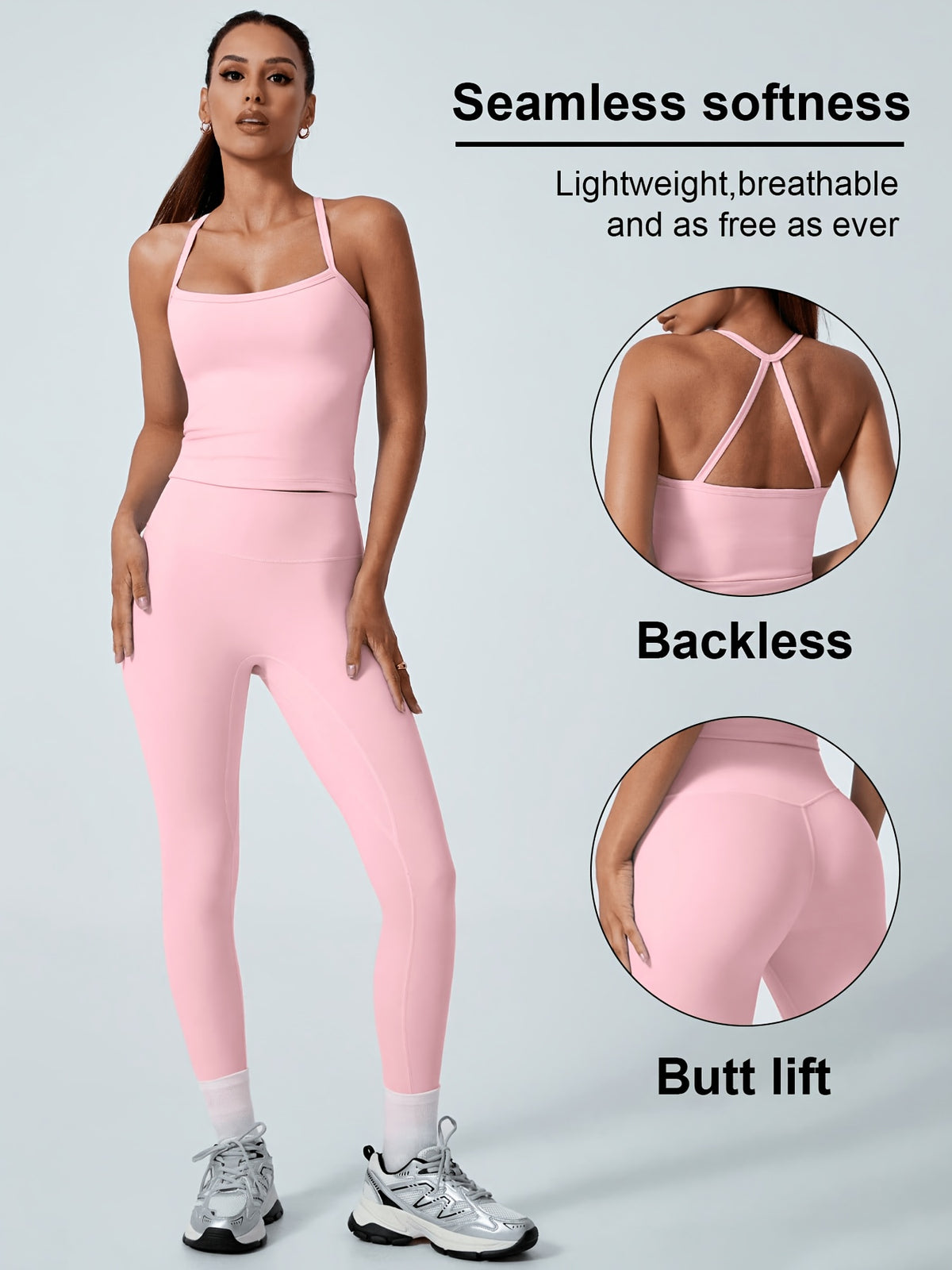 Backless Bra & Leggings Set - Pink