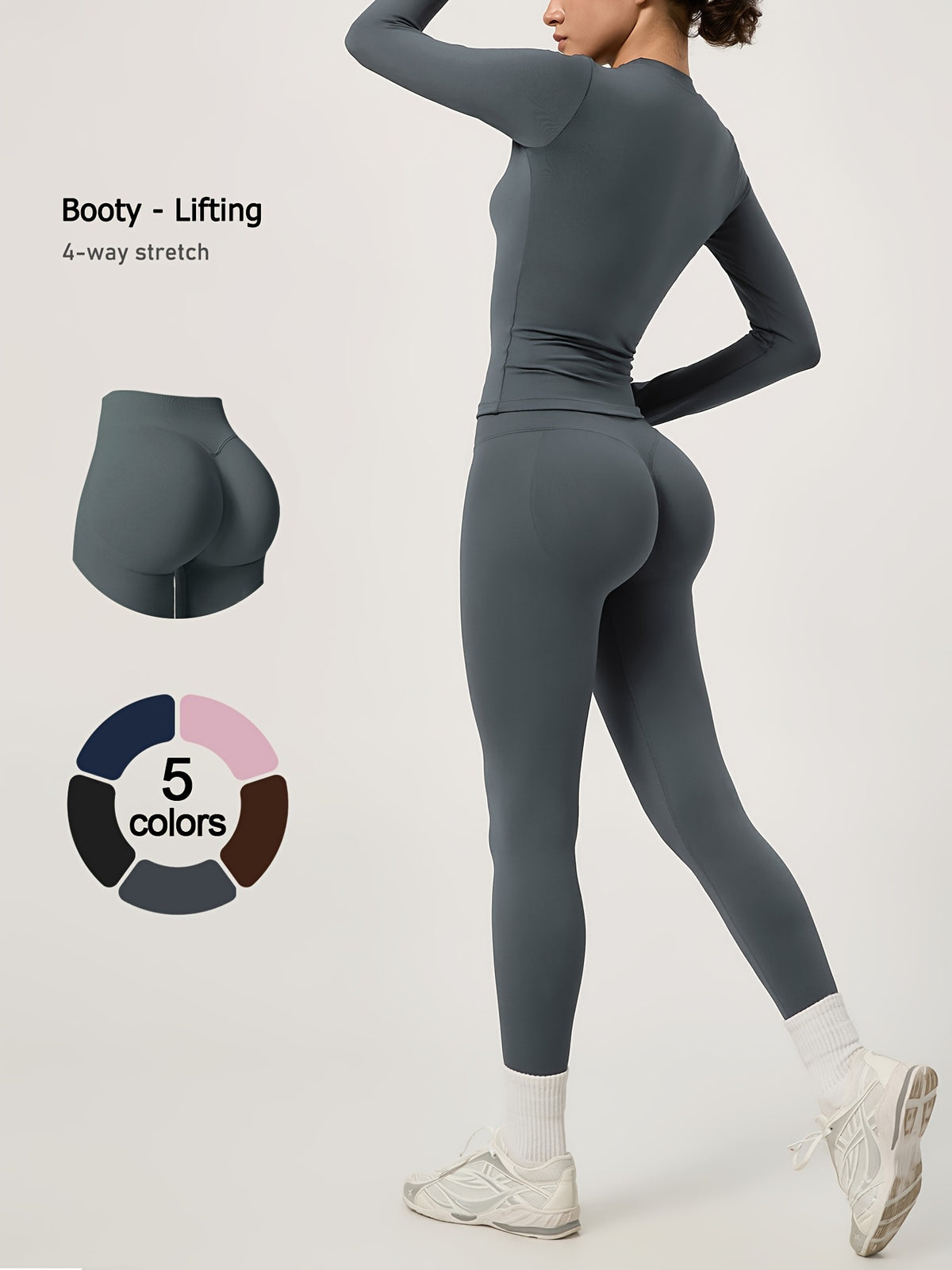 Long Sleeve Top & Seamless Leggings Set - Dark Grey