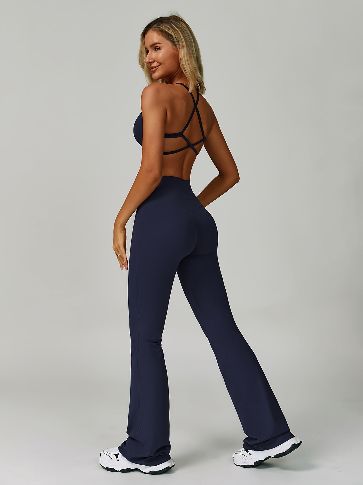 Openwork Cross Vest & Pants Set - Navy