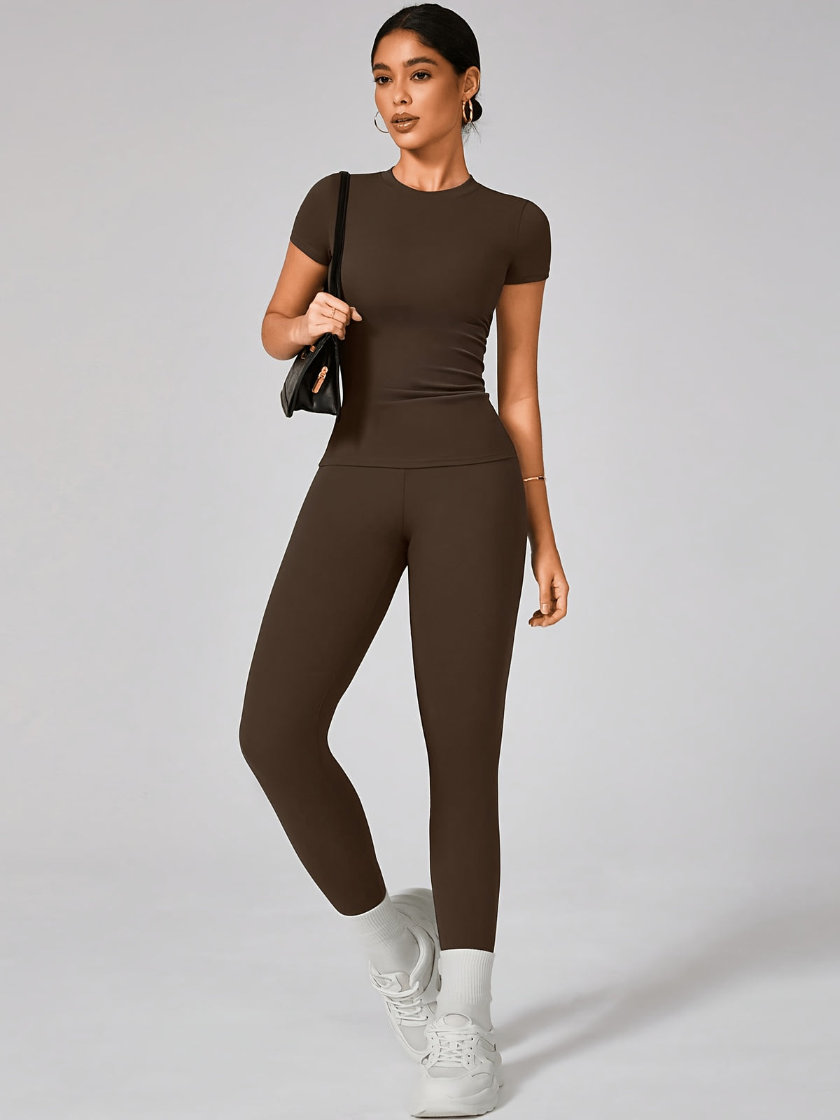 Y Seam Tee & Leggings Set - Coffee