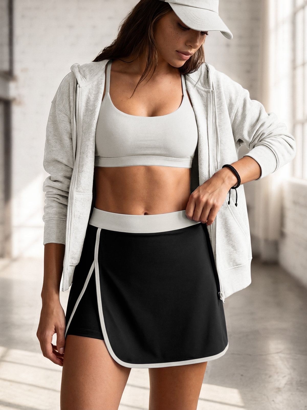 Contrast Trim Skort - Black