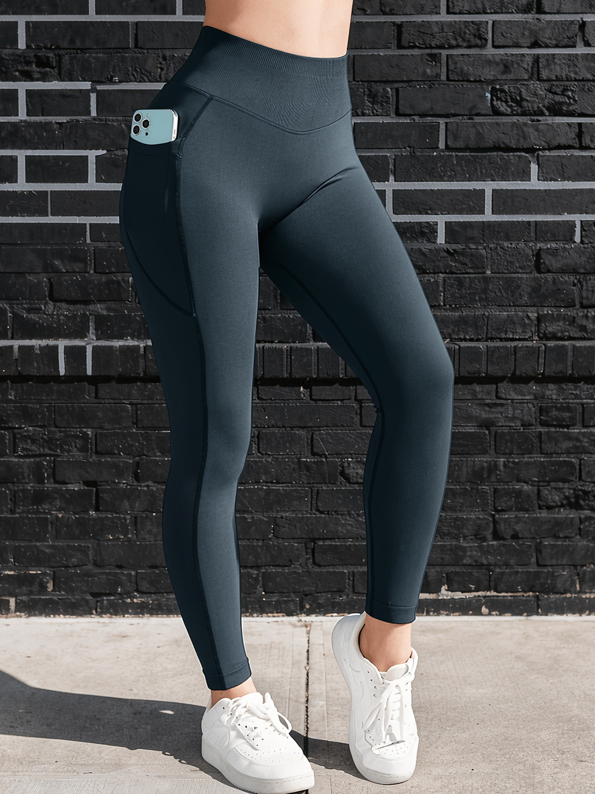 Seamless Pocket Tummy Control Leggings - Dark Green