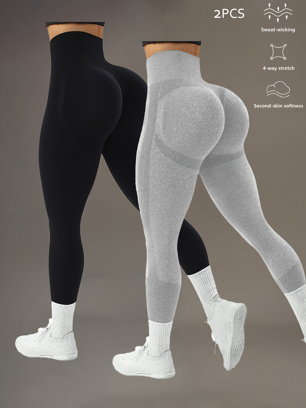 2 Pack Polka Dot Wide Waistband Leggings - Black & Light Grey