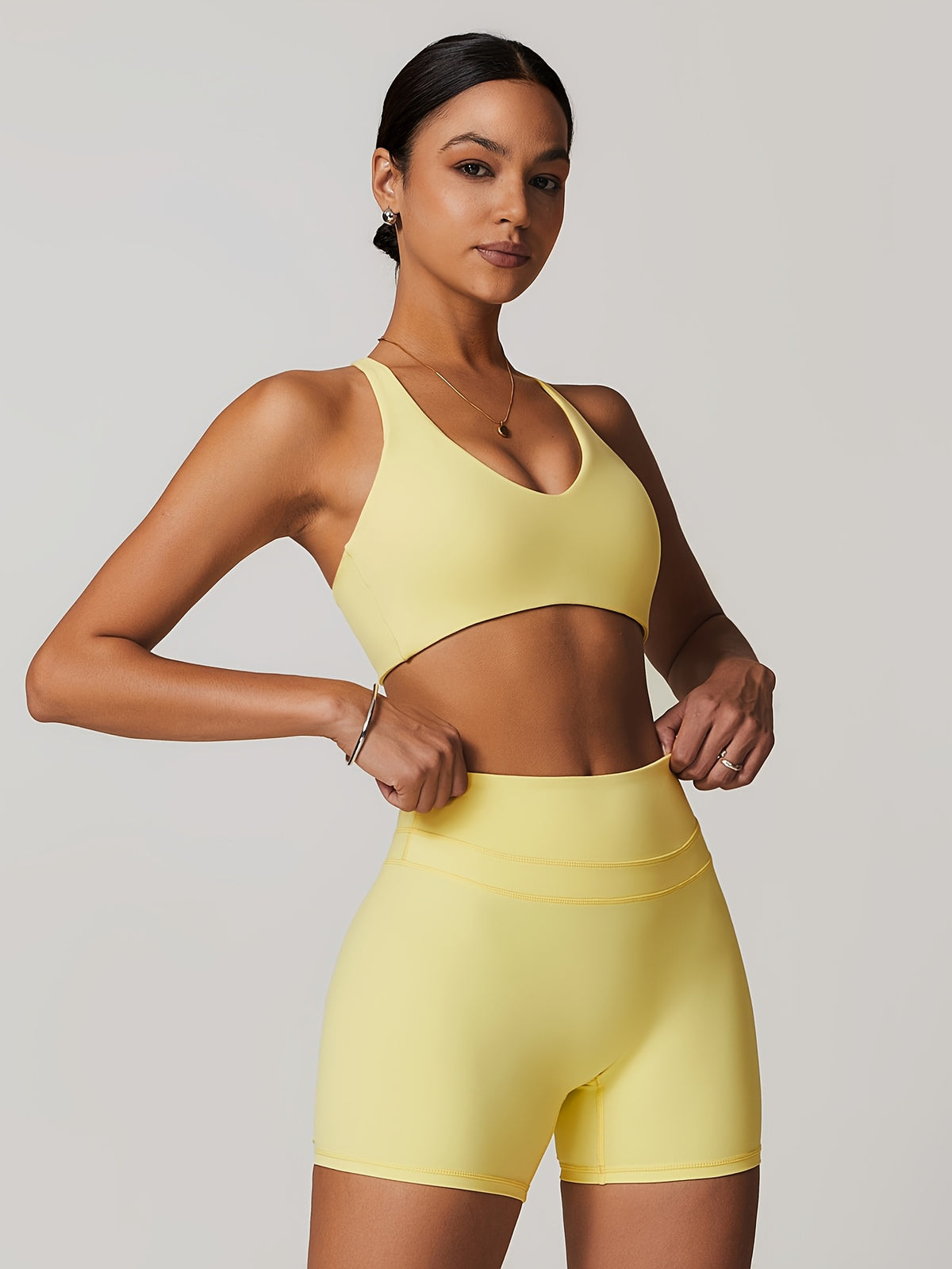 Sculpt Cross Back Two-Piece Set - Light Yellow