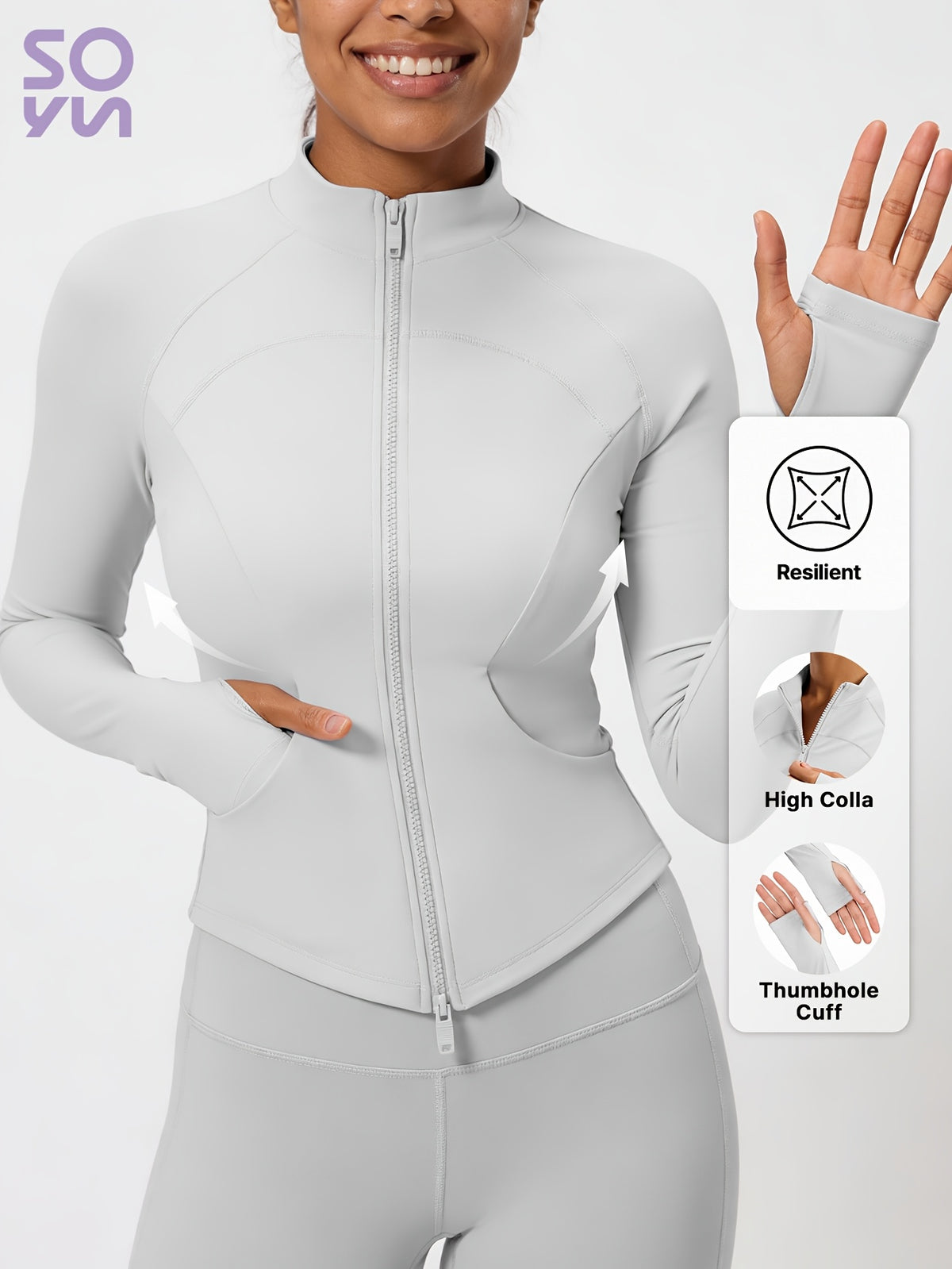 Pocket Solid Running Sports Jacket - Milky