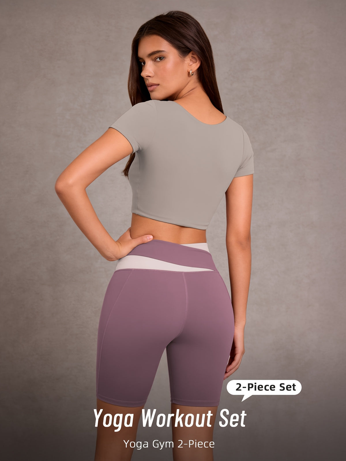 Color Block Tee & Bermuda Shorts Set - Light Purple & Purple