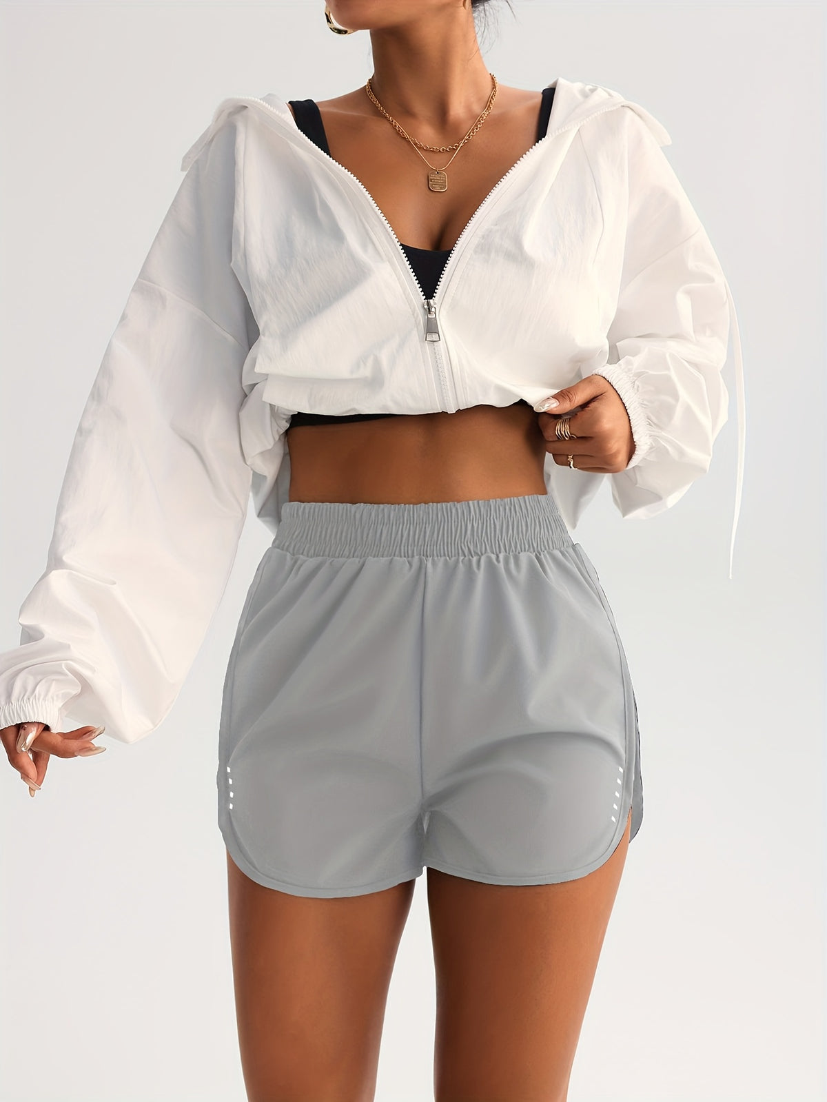 Curved Hem Running Shorts - Grey