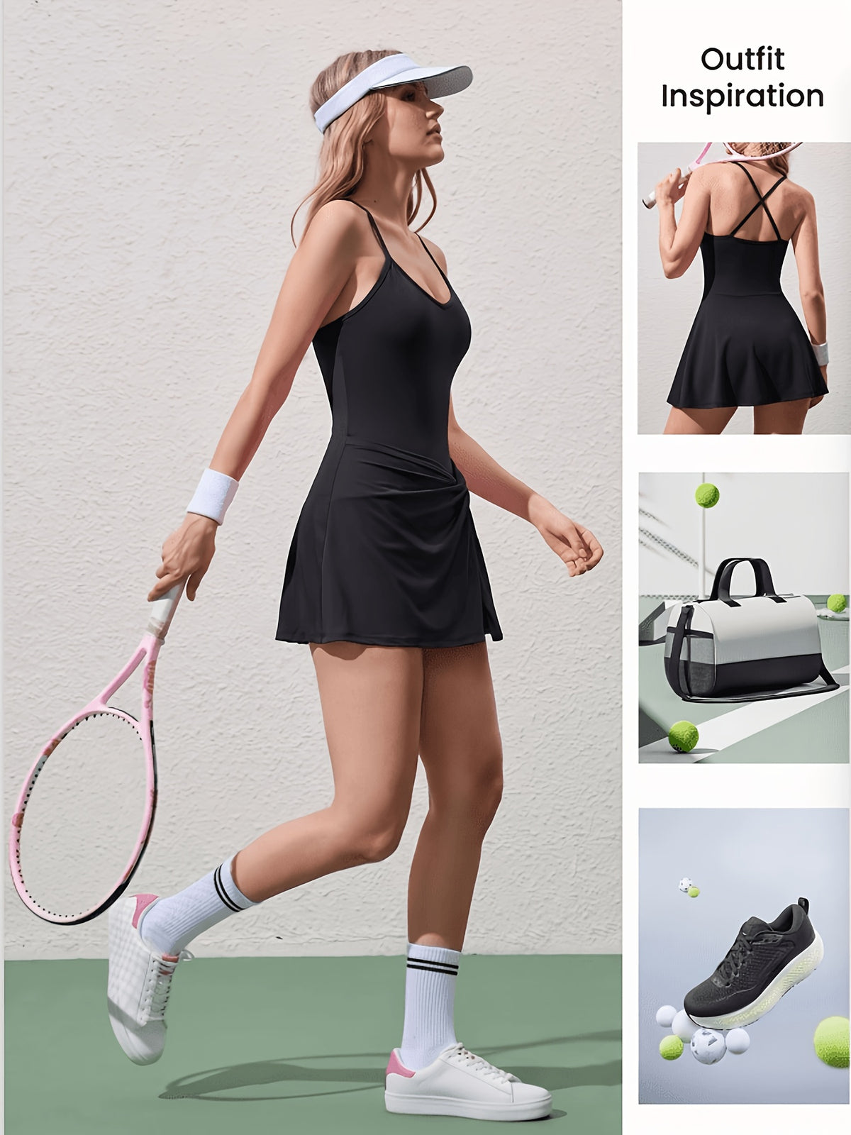 Knot Slit Cami Tennis Dress - Black