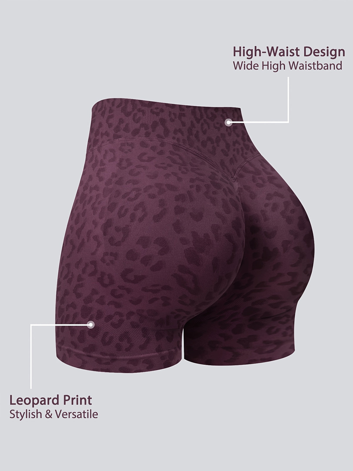 Leopard Seamless Ribbed Biker Shorts - Plum