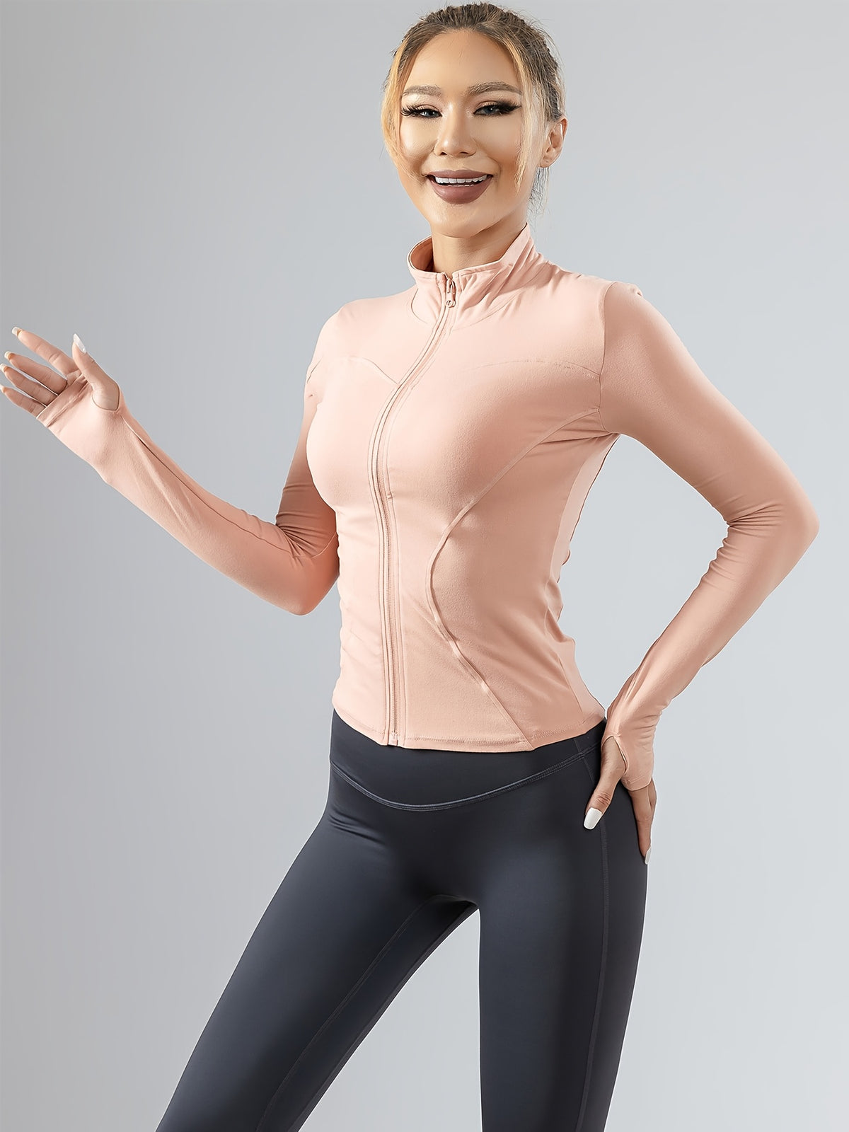 Slim Fit Cropped Zip Running Jacket - Hot Pink