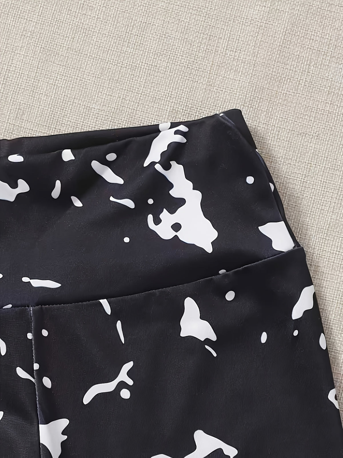 3 Piece Printed Leggings & Cut Out Tee Set - Black & White