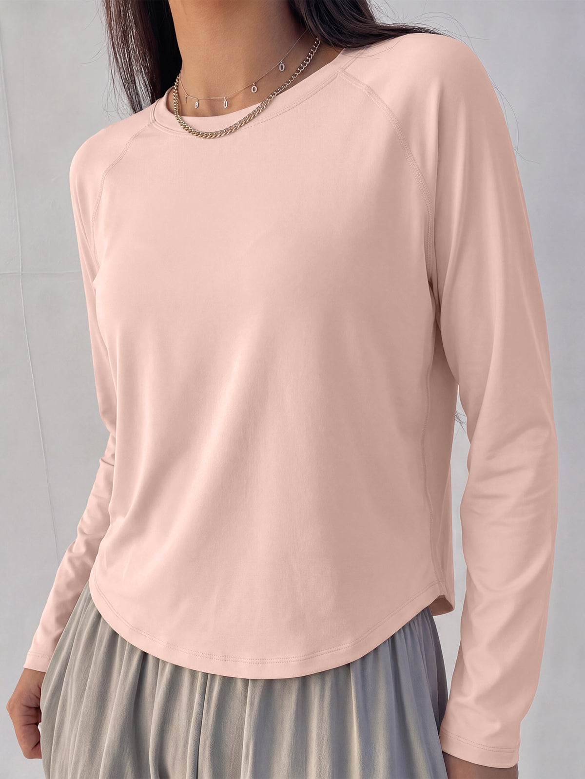 Mesh Back Panel Long Sleeve Top - Pink