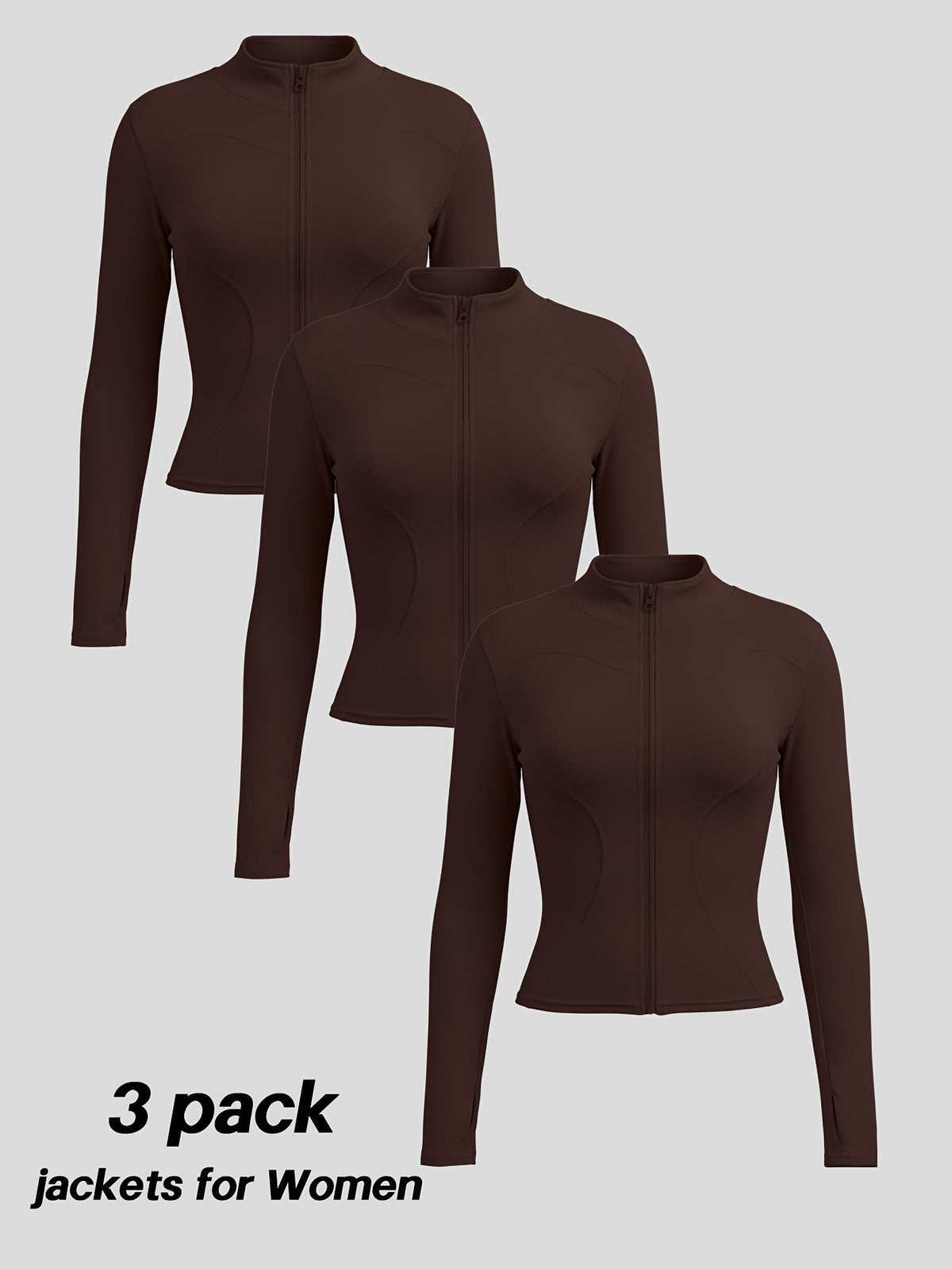3 Pack Stand Collar Full Zip Jackets - Coffee