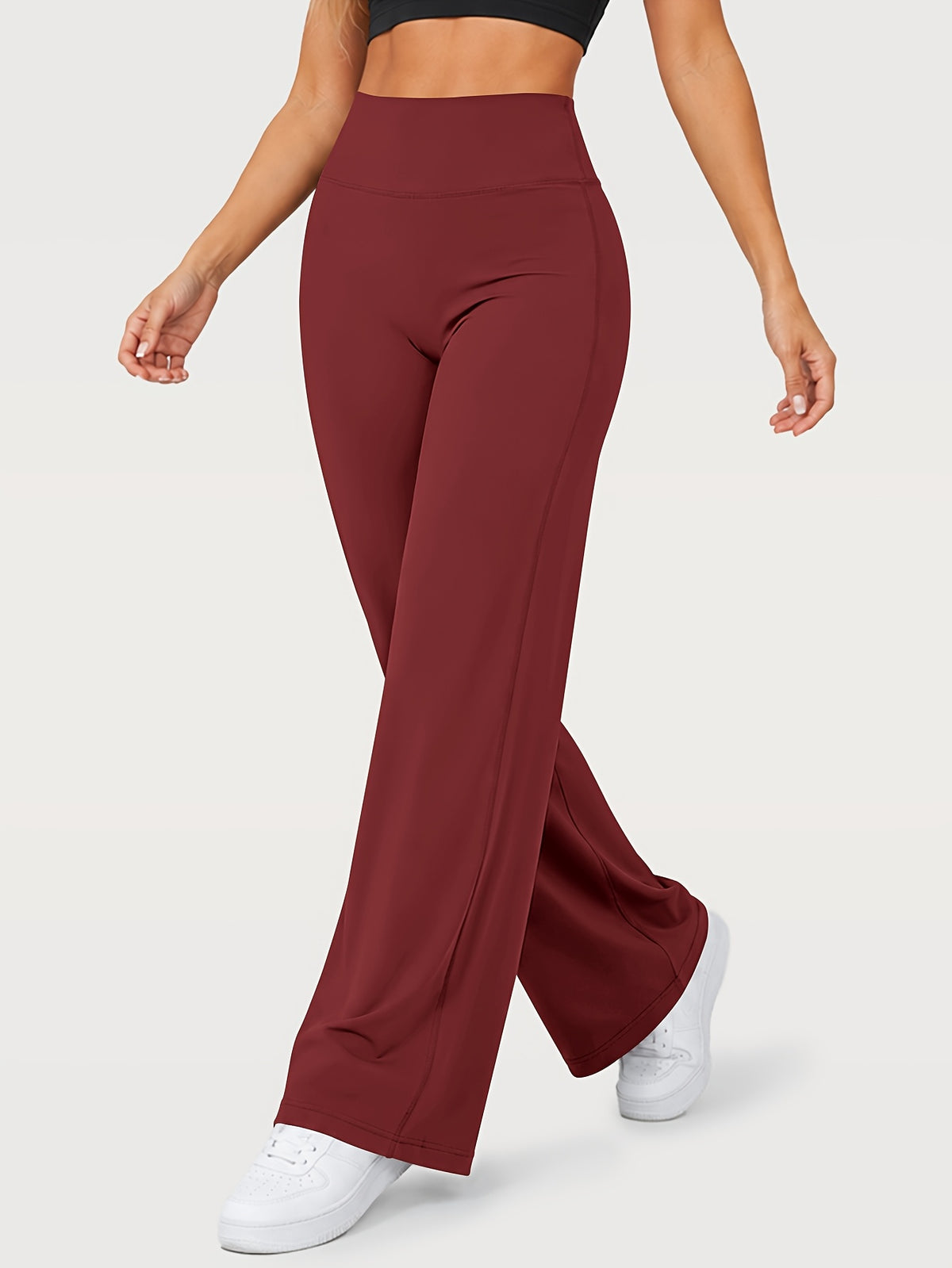 Stretch Straight Leg Yoga Pants - Burgundy