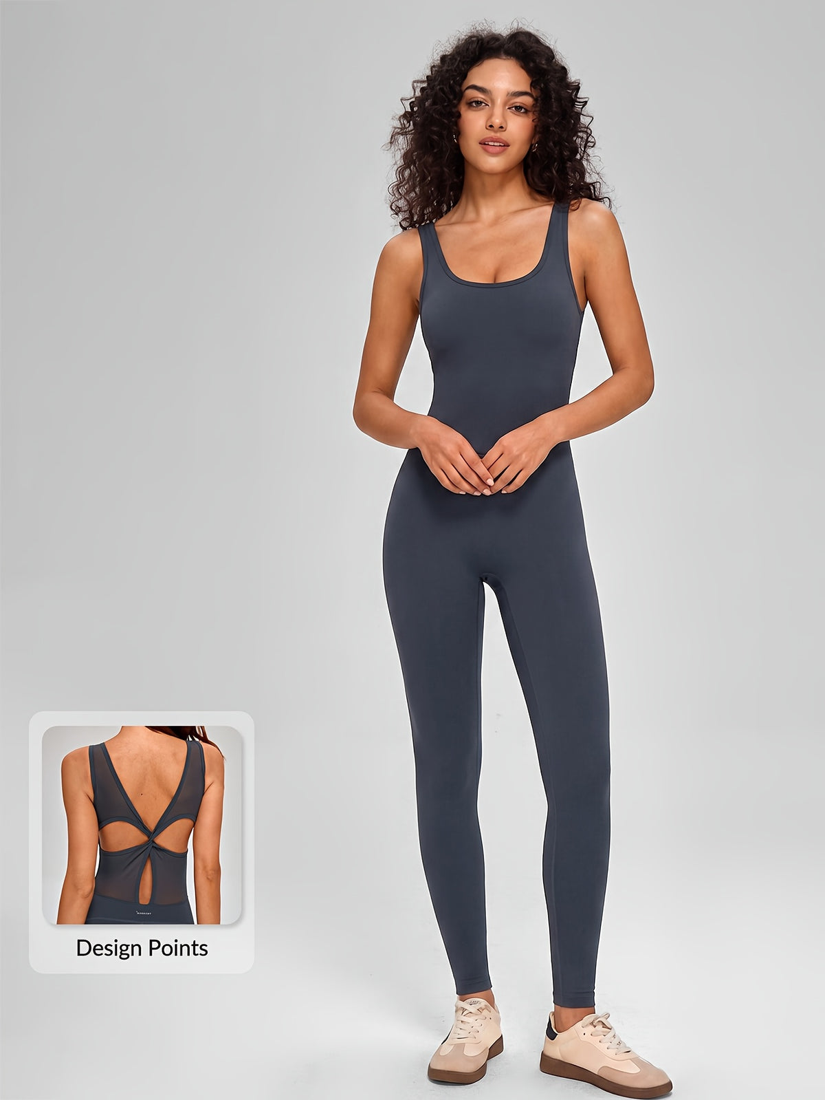 Square Neck Open Back Jumpsuit - Sea Blue