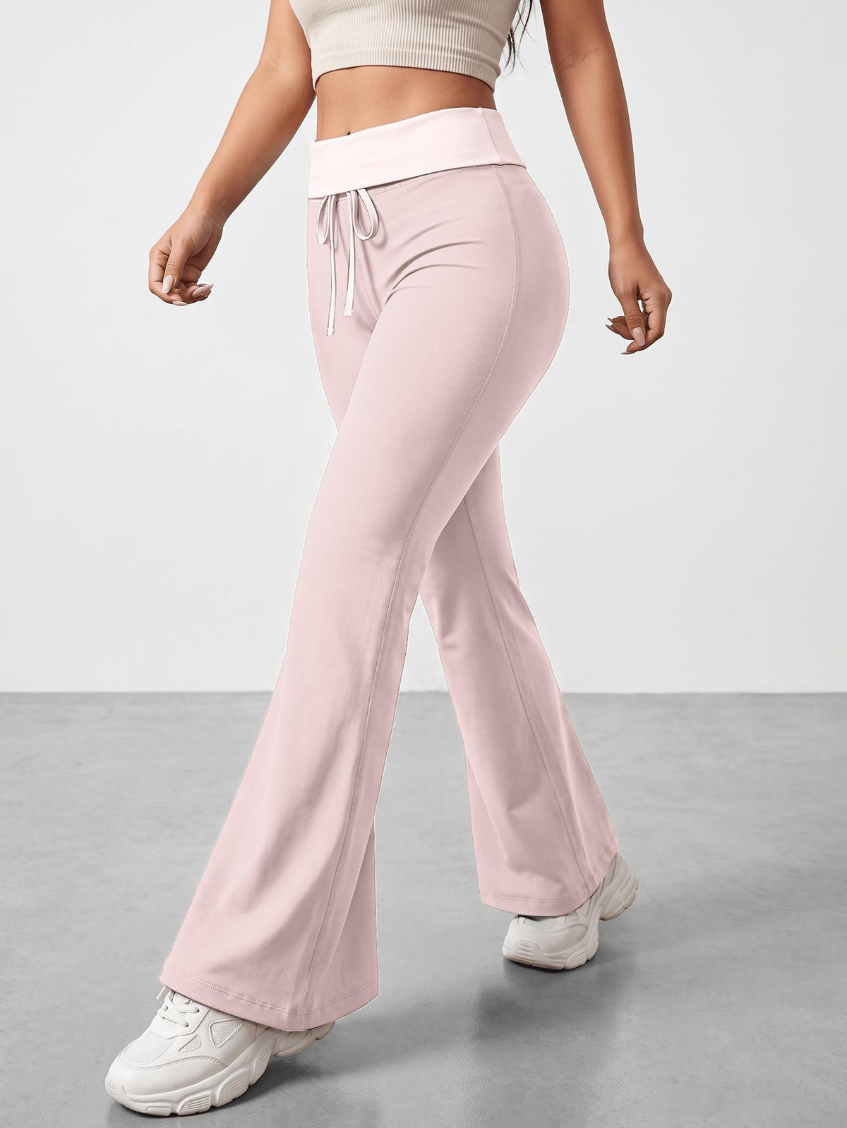 Ruffled Waist Drawstring Trousers - Hot Pink