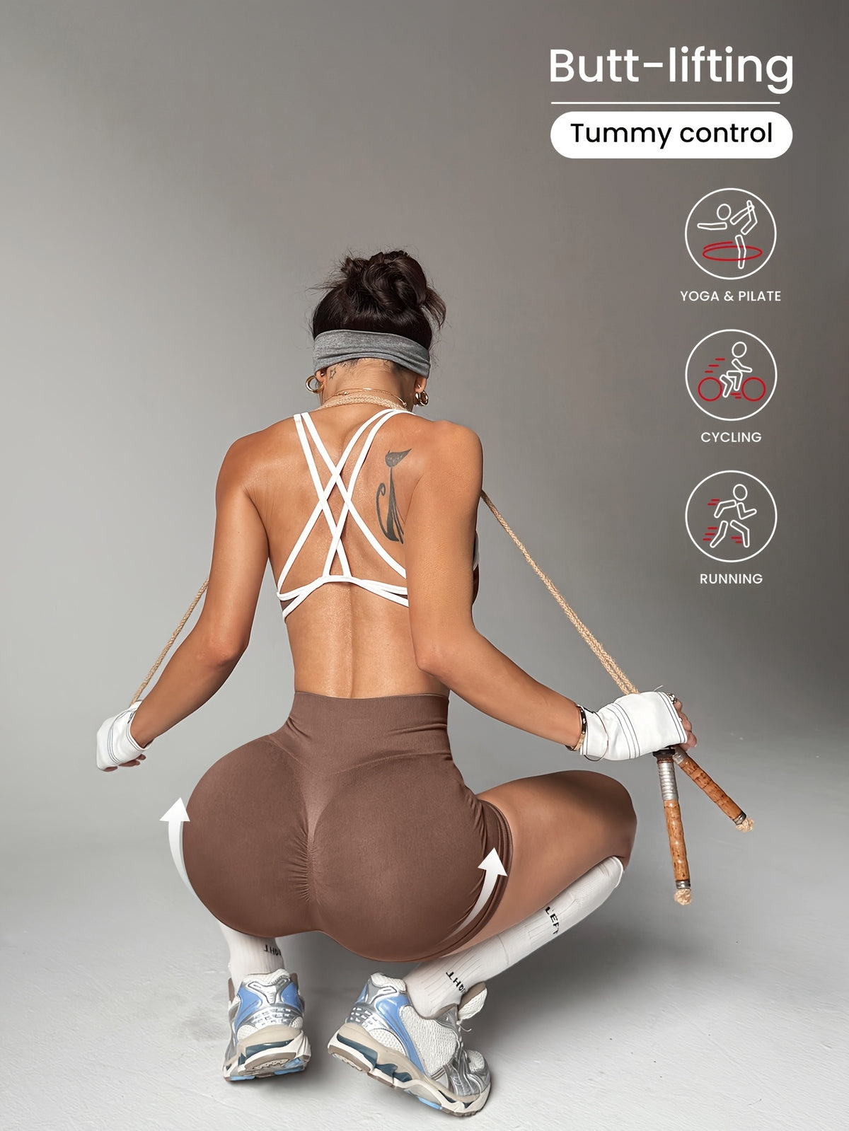Seamless Stretch Sports Bra & Shorts Set - Coffee