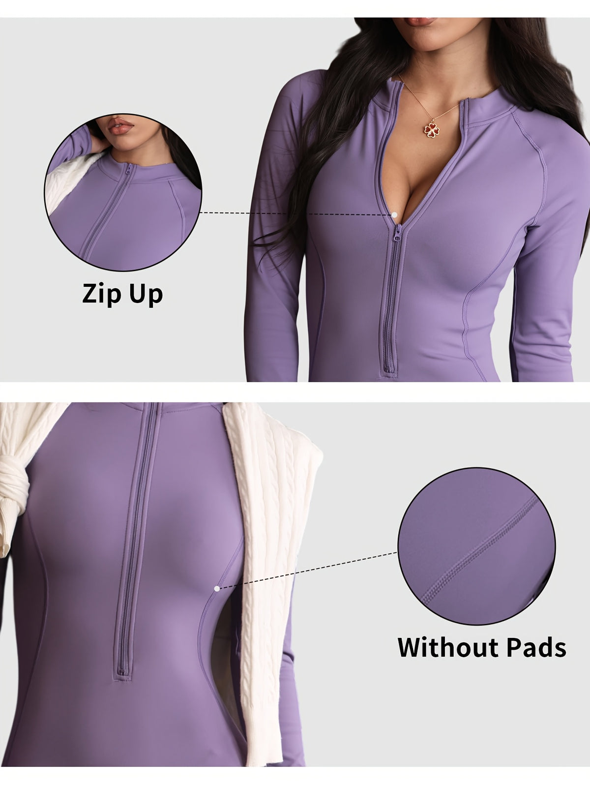 Zip Up Long Sleeve Jumpsuit - Purple