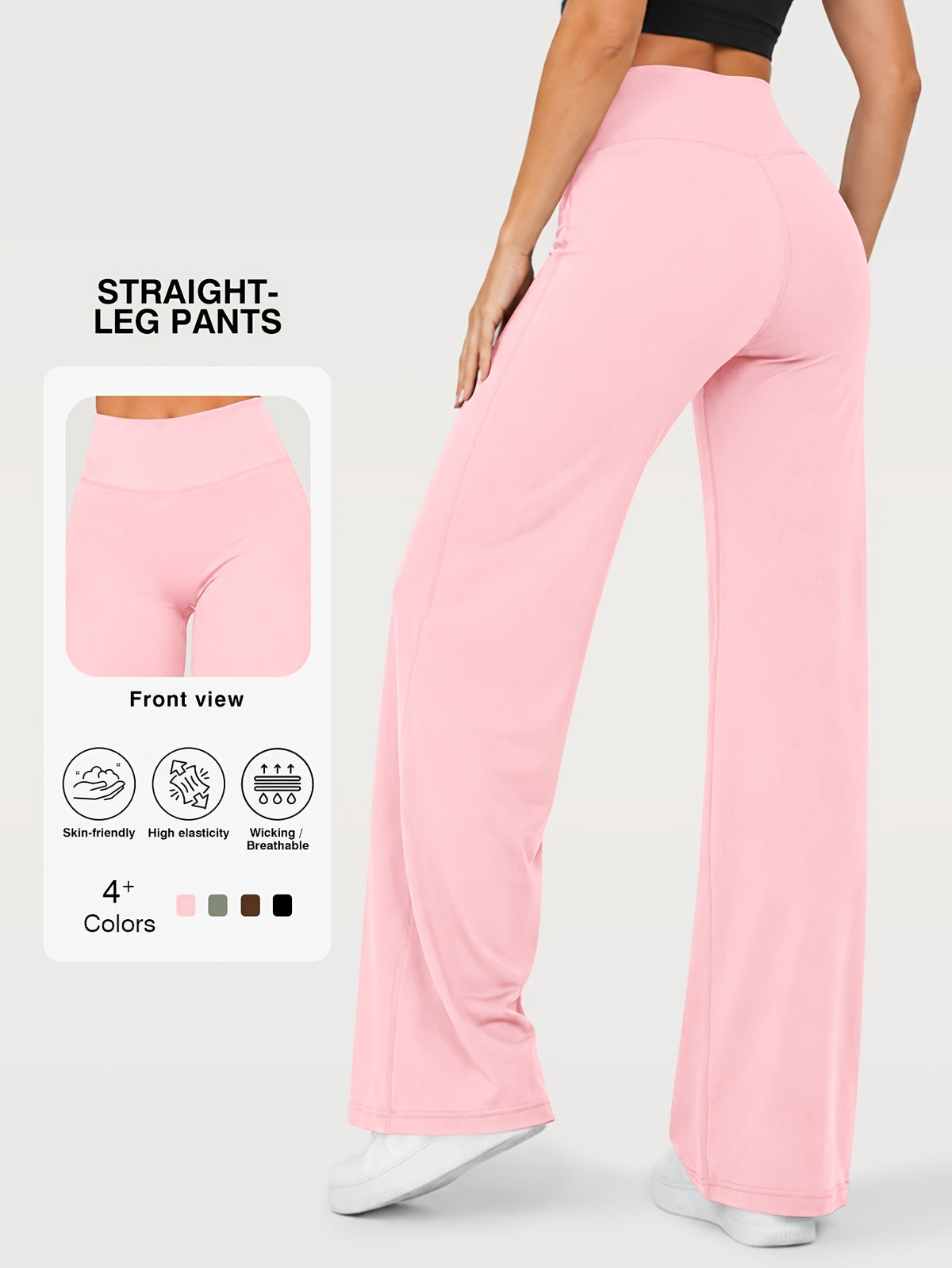 Stretch Straight Leg Yoga Pants - Pink