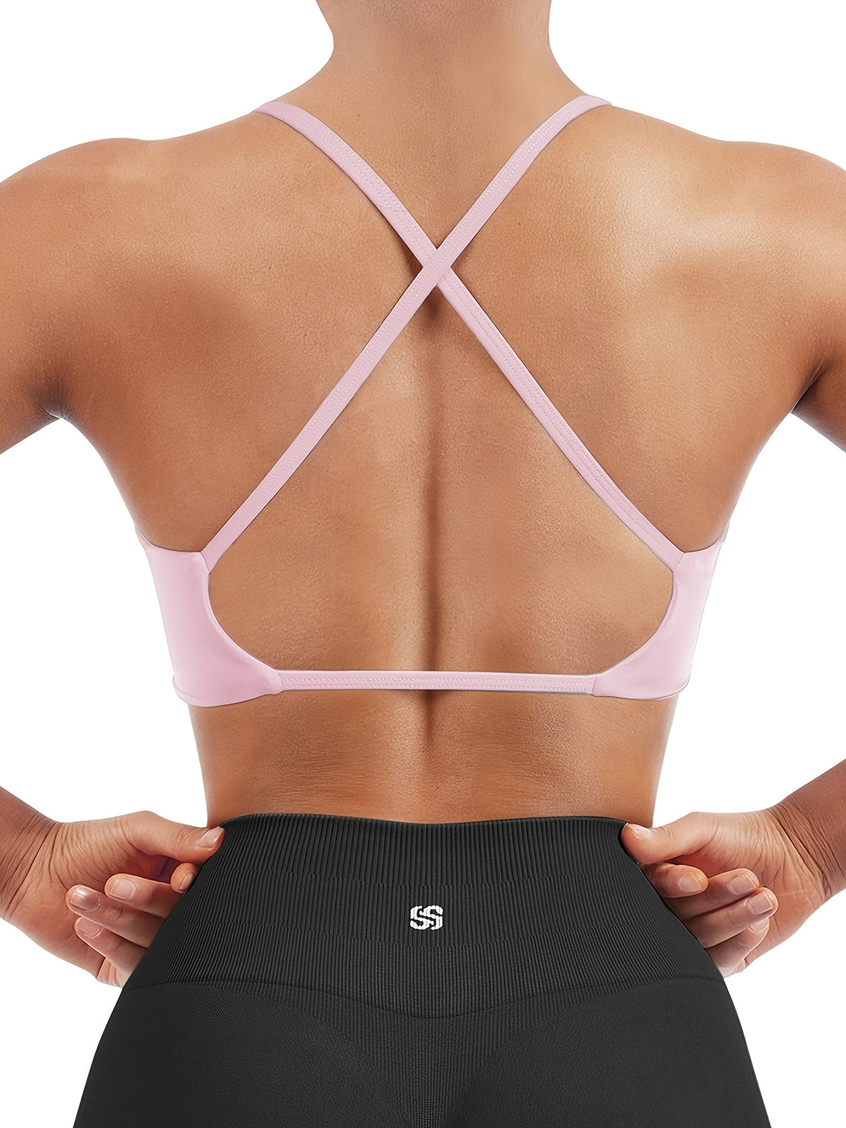 V-Neck Strap Back Padded Sports Bra - Hot Pink