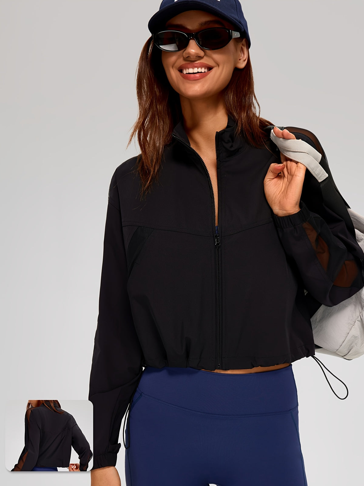 Mesh Panel Zip Jacket - Black