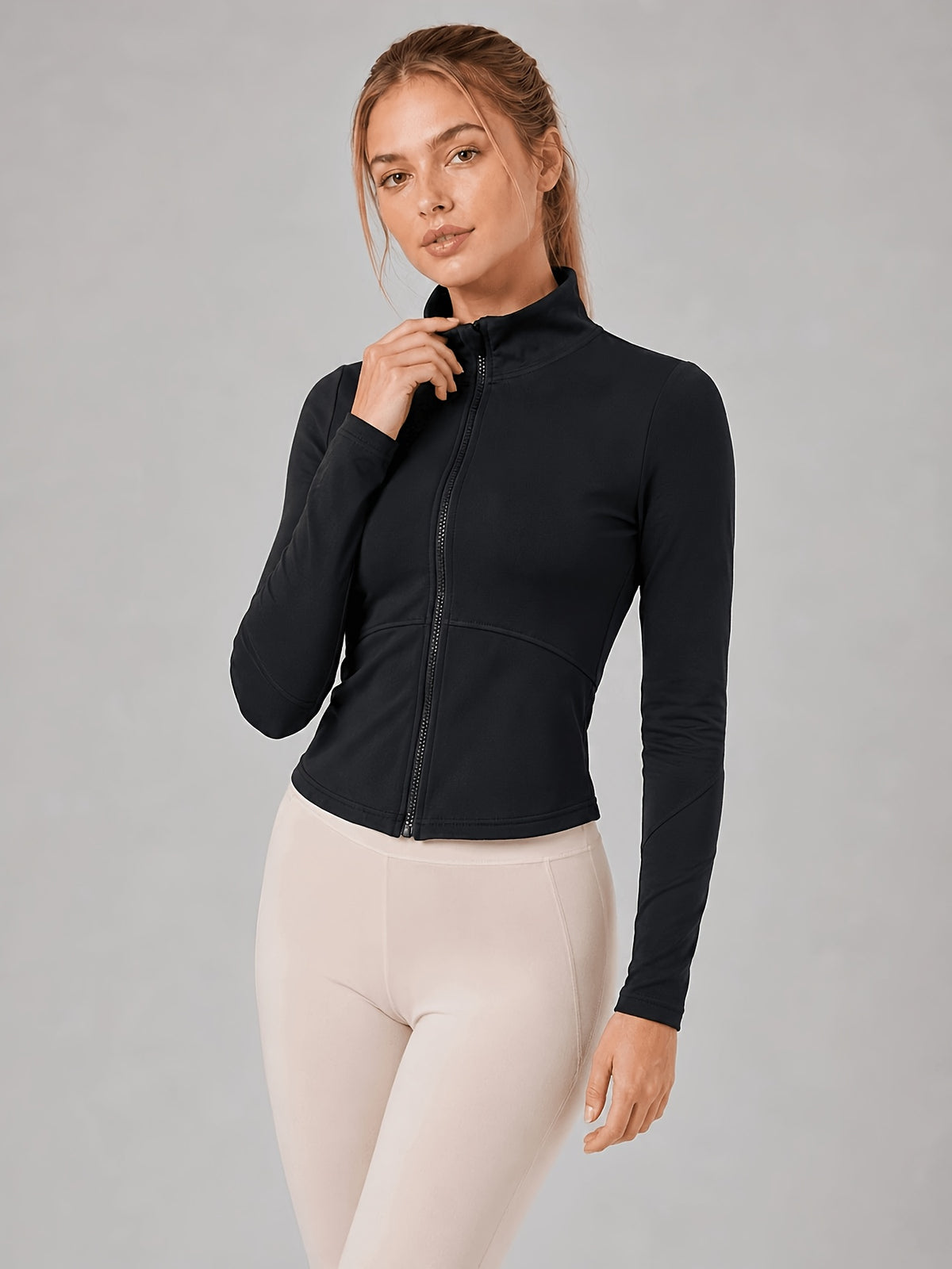 Slim Fit Stretch Zip Up Yoga Jacket - Black