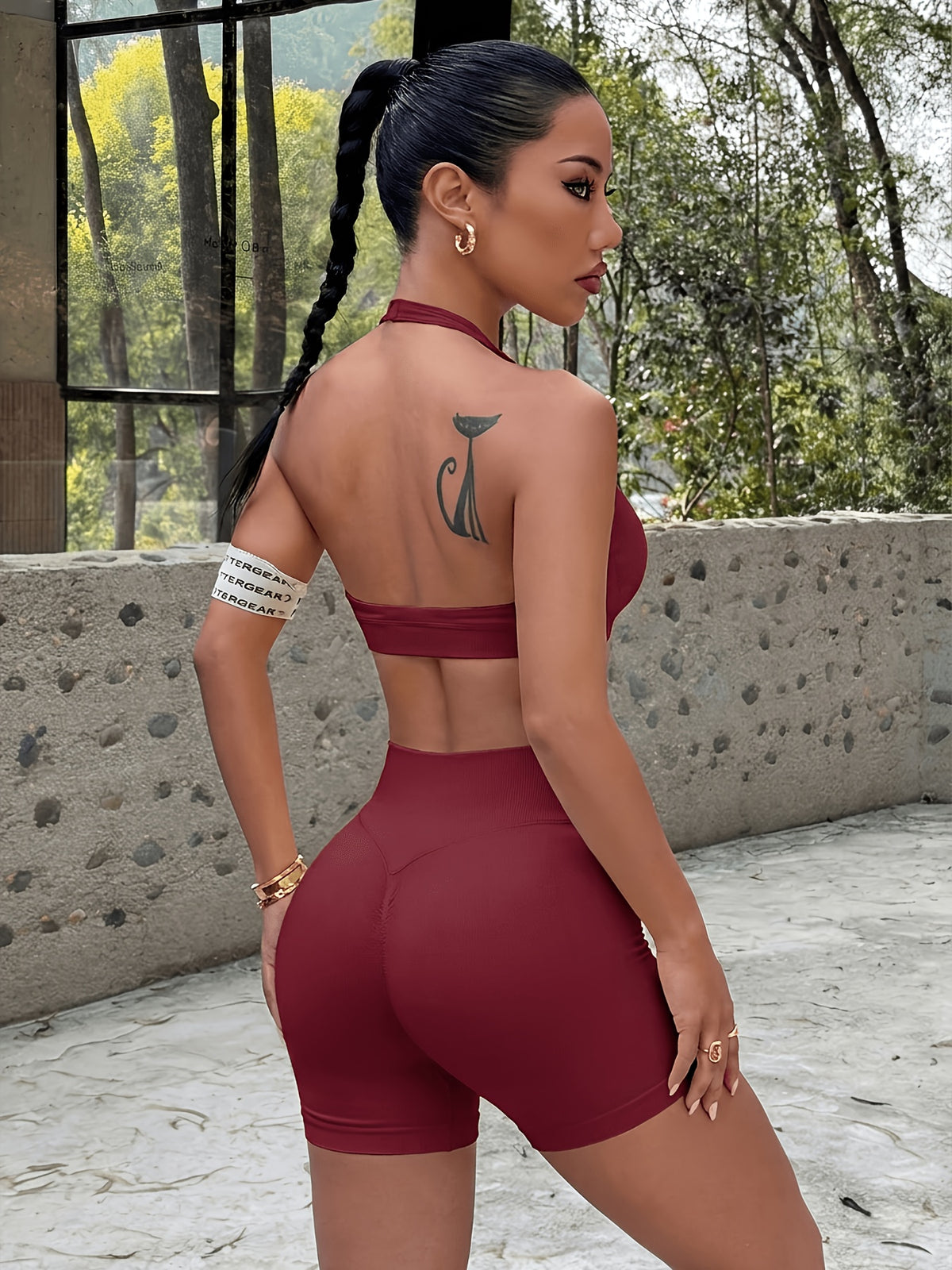 Halter U Neck Bra & Shorts Set - Angola Red