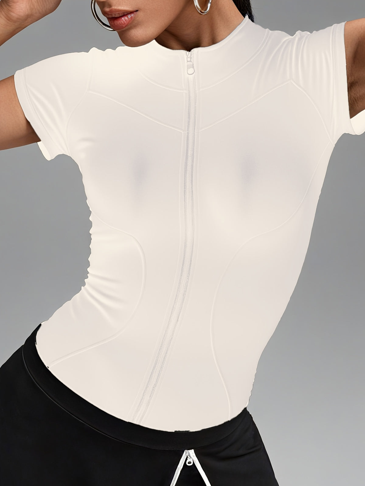 Short Sleeve Cropped Zip Jacket - Ivory