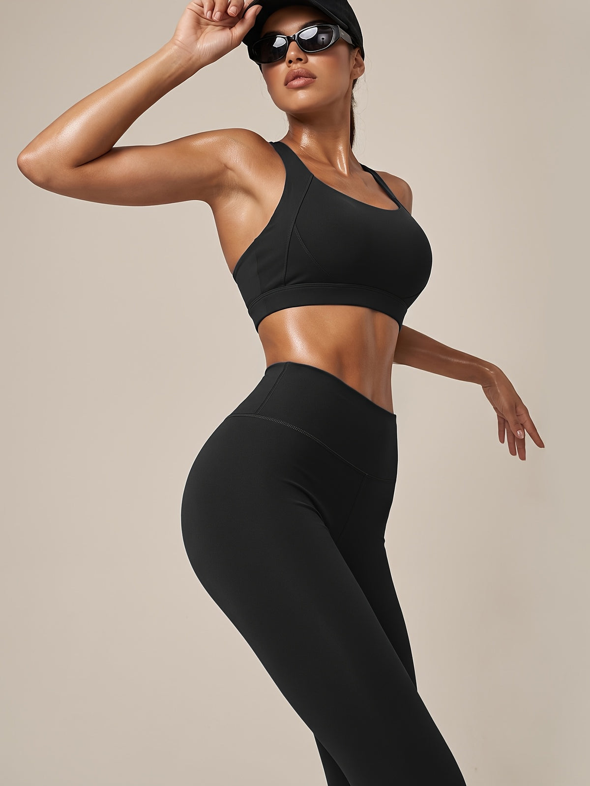 Criss Cross Bra & Pocket Leggings Set - Black