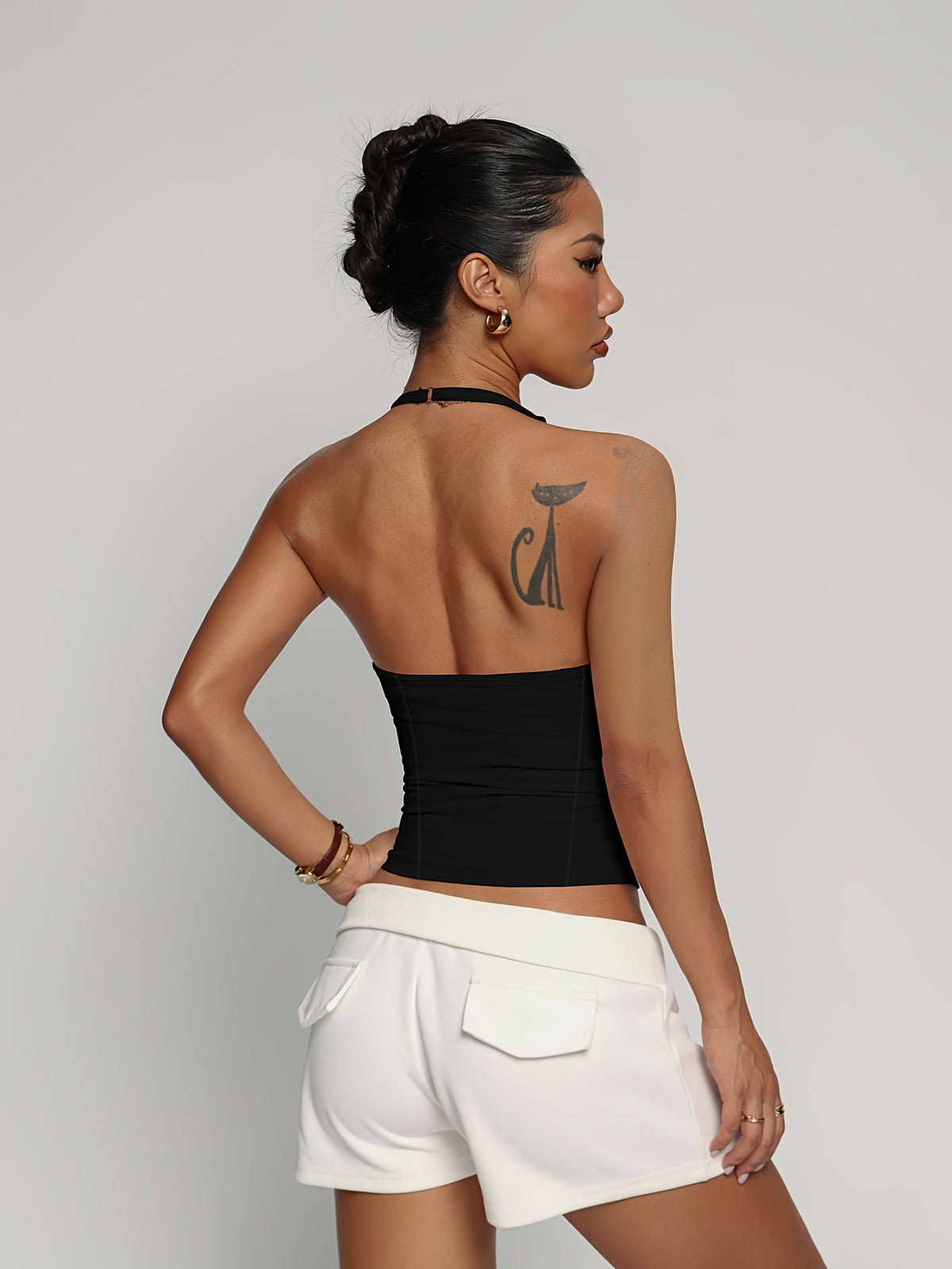 Halter Twist Crop Top - Black