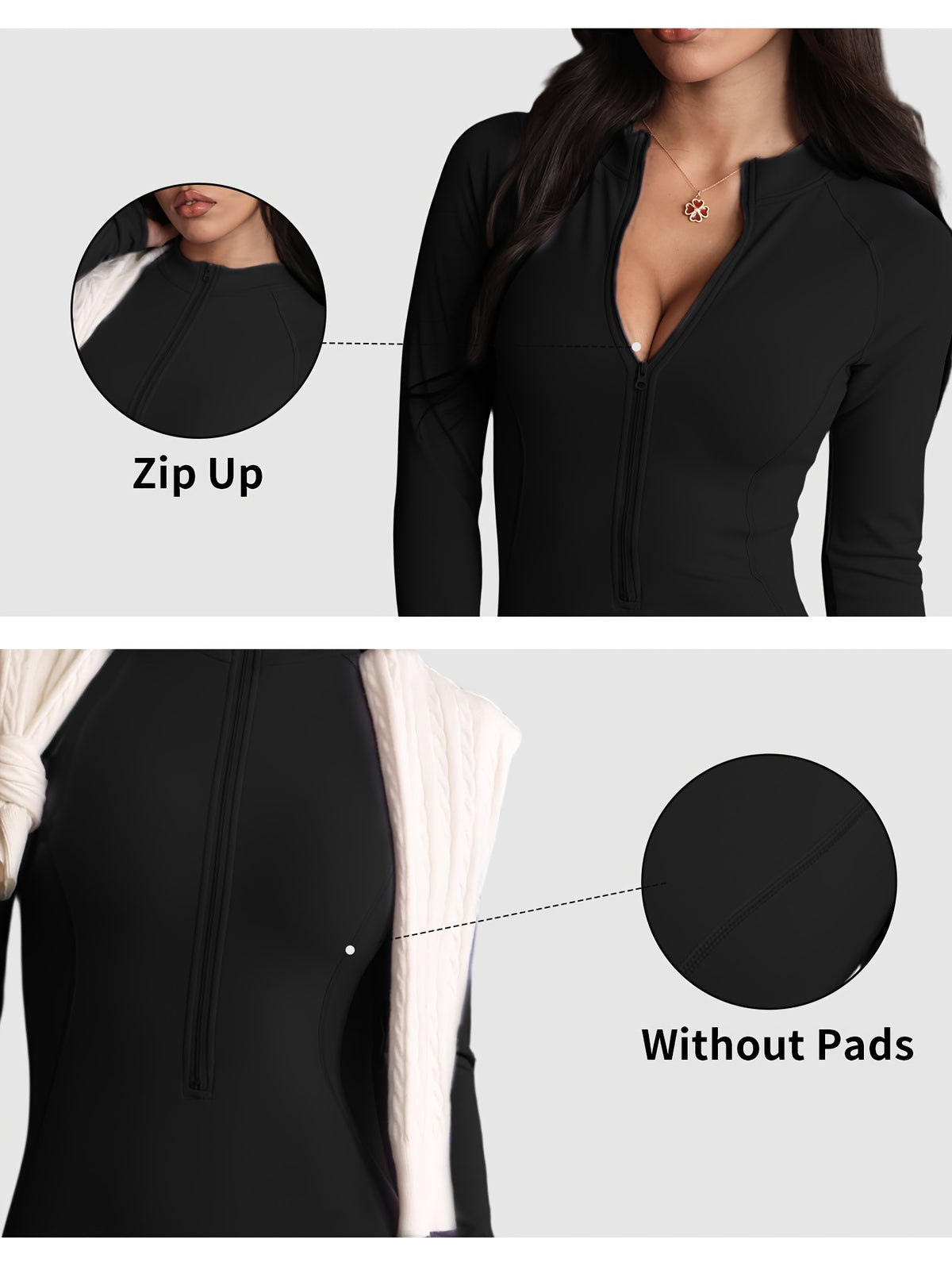 Zip Up Long Sleeve Jumpsuit - Black