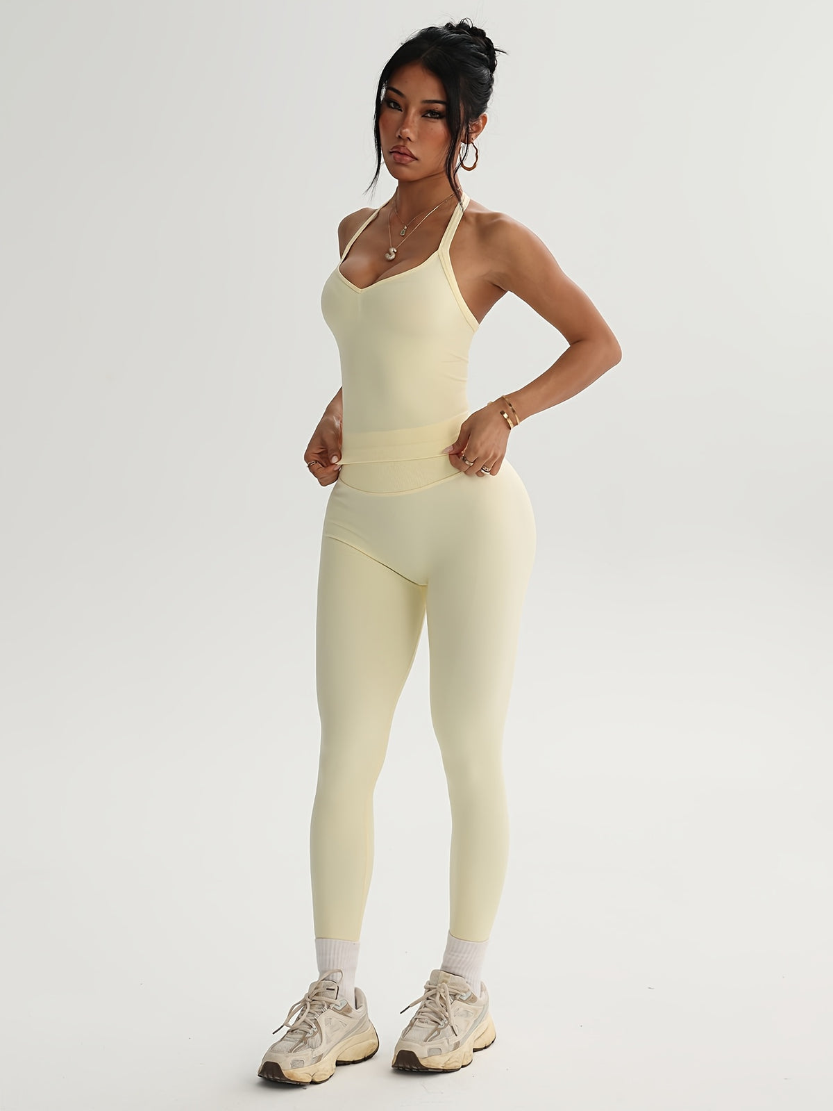V Neck Halter Tank & Leggings Set